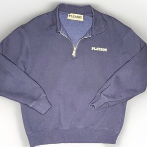 Playboy by Pacsun Fleece Pullover Sweatshirt, 1/4 Zip, Collared, Bunny Logo S